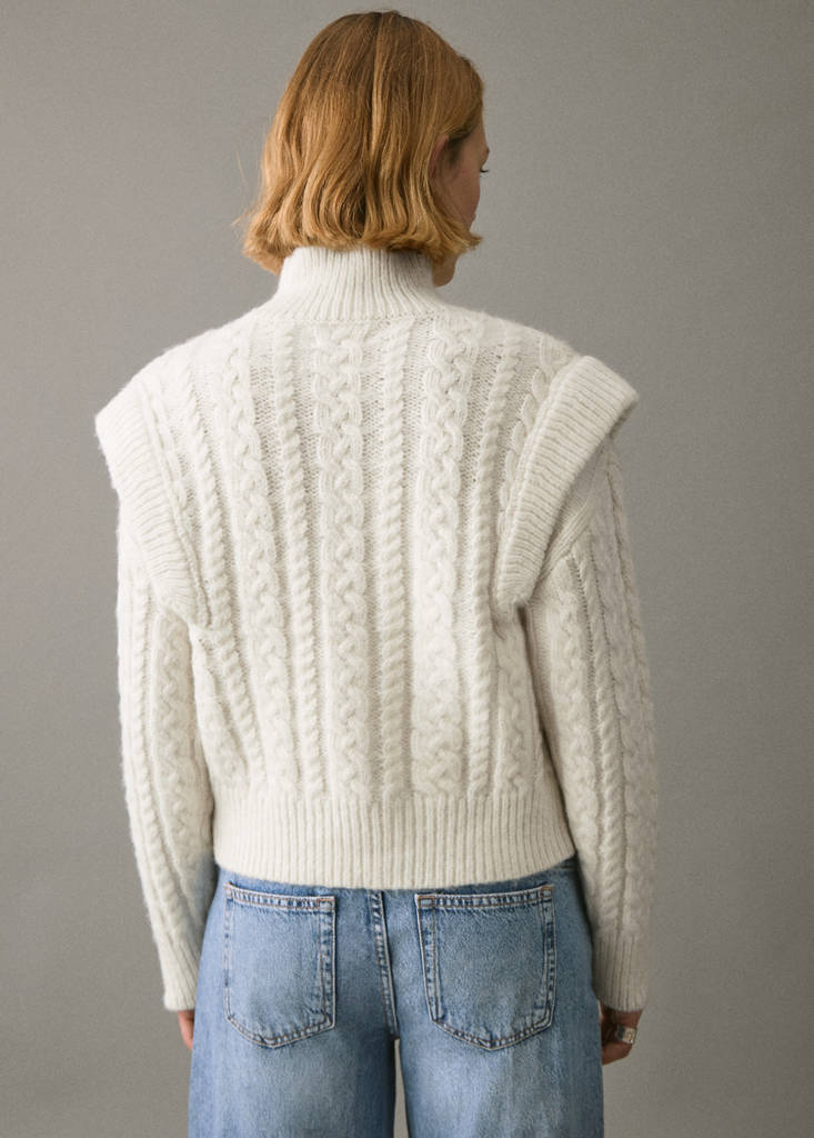 Knitted sweater with perkins neck — Ecru