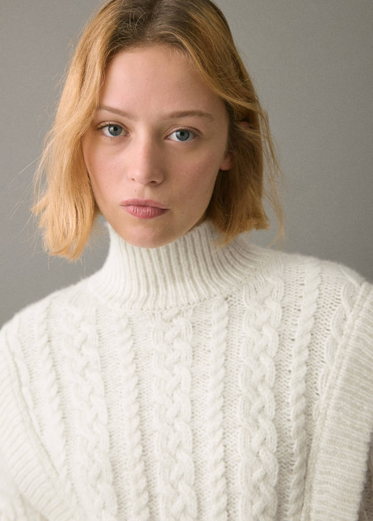 Knitted sweater with perkins neck — Ecru