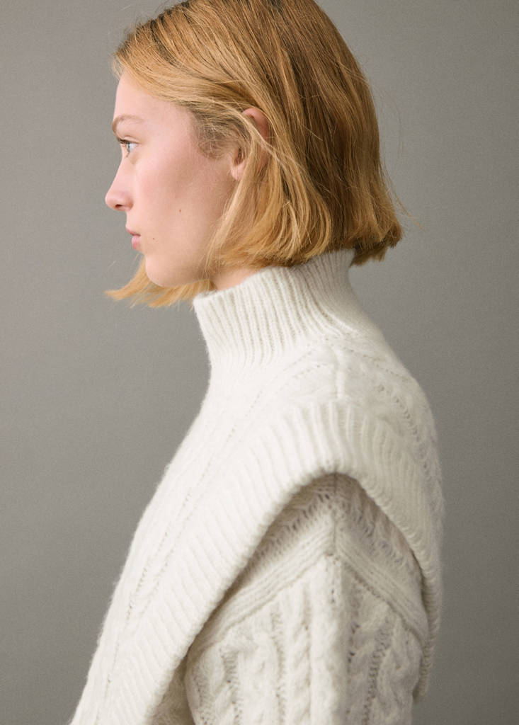 Knitted sweater with perkins neck — Ecru