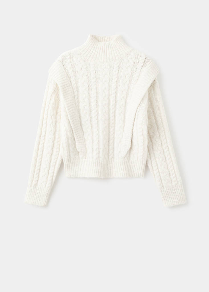 Knitted sweater with perkins neck — Ecru