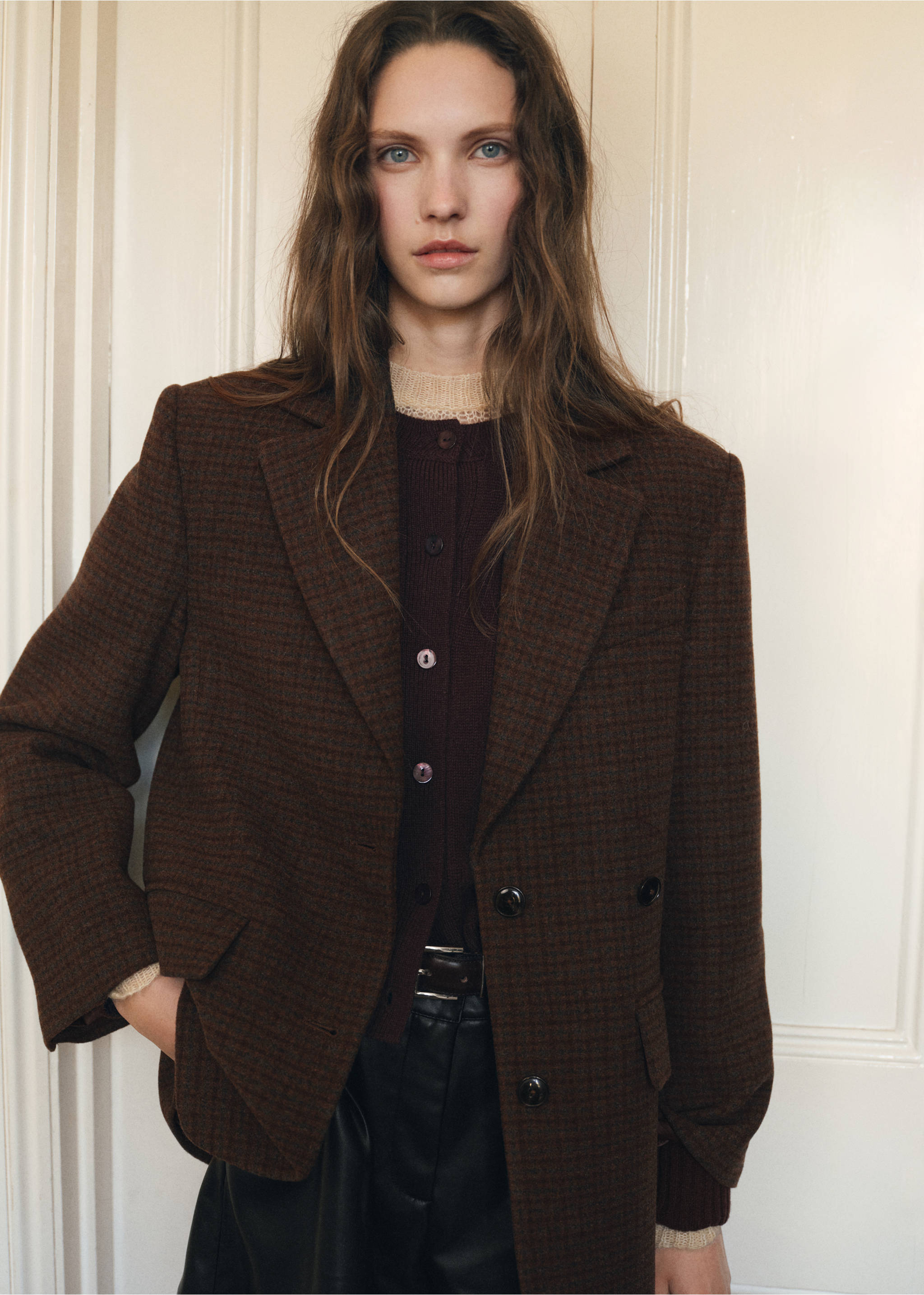 Micro houndstooth wool blazer - Medium plane, Medium Brown. Ref: 17058286-00.