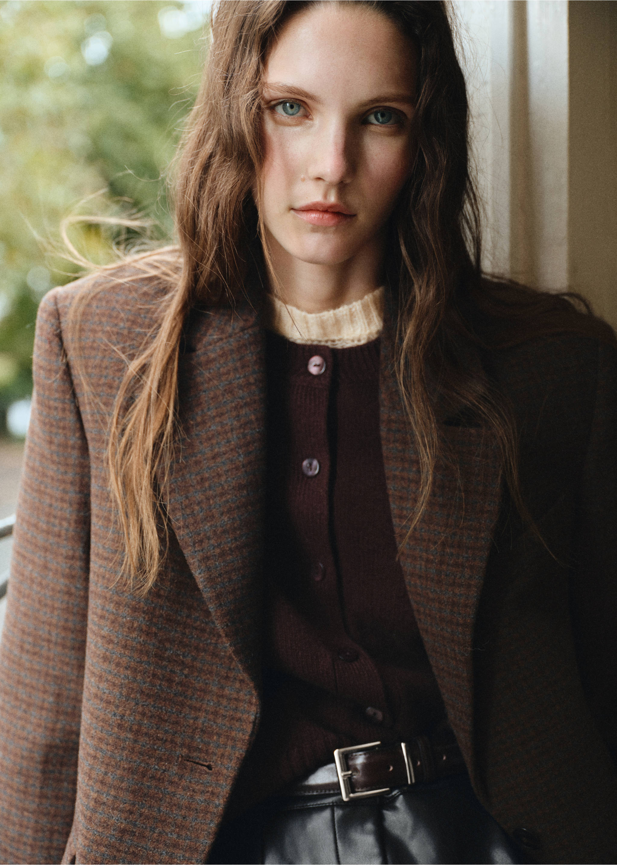 Micro houndstooth wool blazer - Details of the article 1, Medium Brown. Ref: 17058286-00.