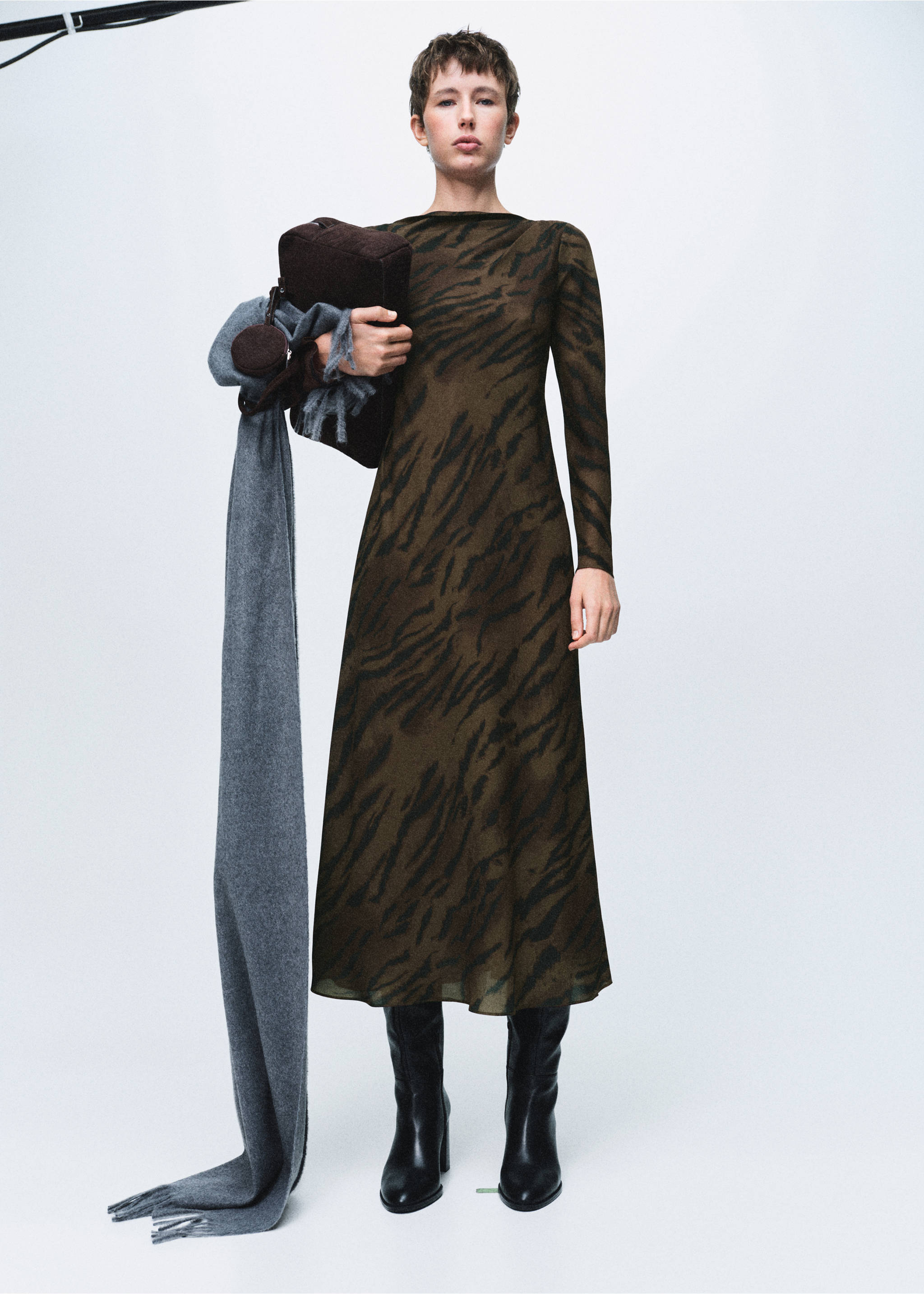 Satin animal-print dress - General plane, Brown. Ref: 17058292-00.