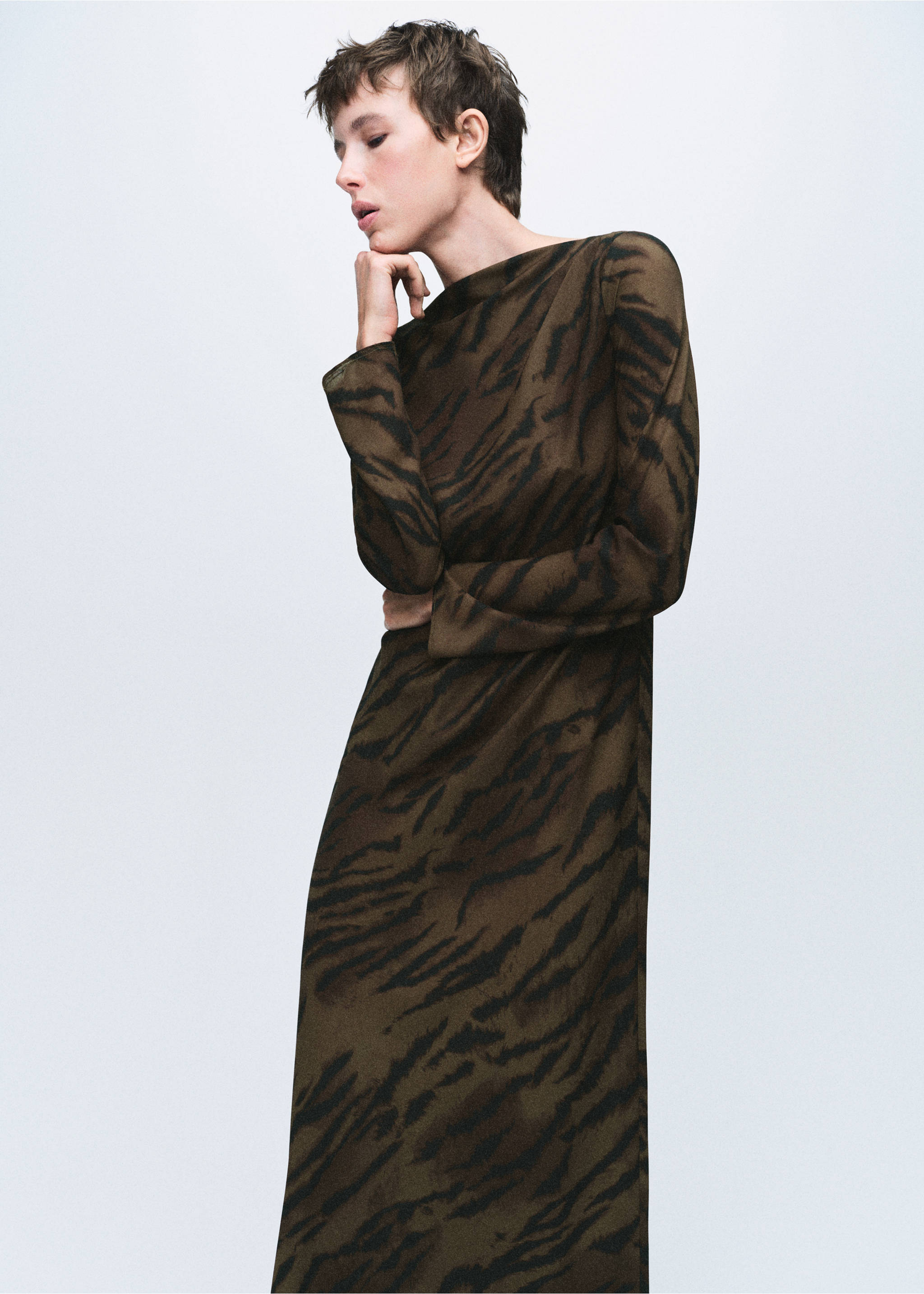 Satin animal-print dress - Medium plane, Brown. Ref: 17058292-00.