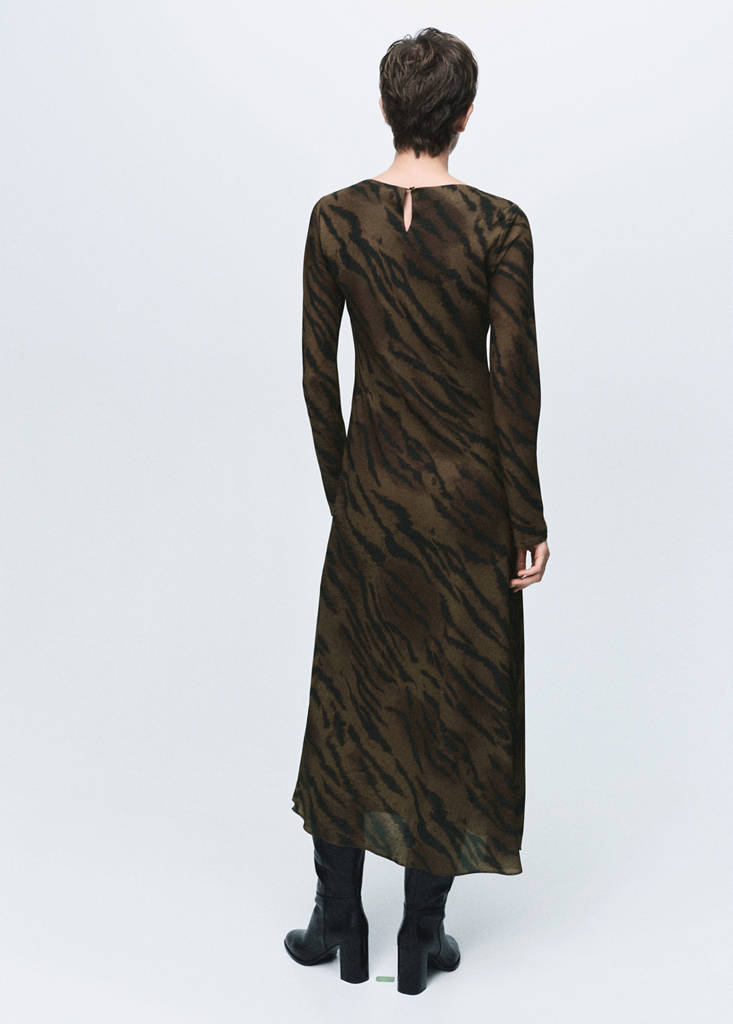 Satin animal-print dress — Brown