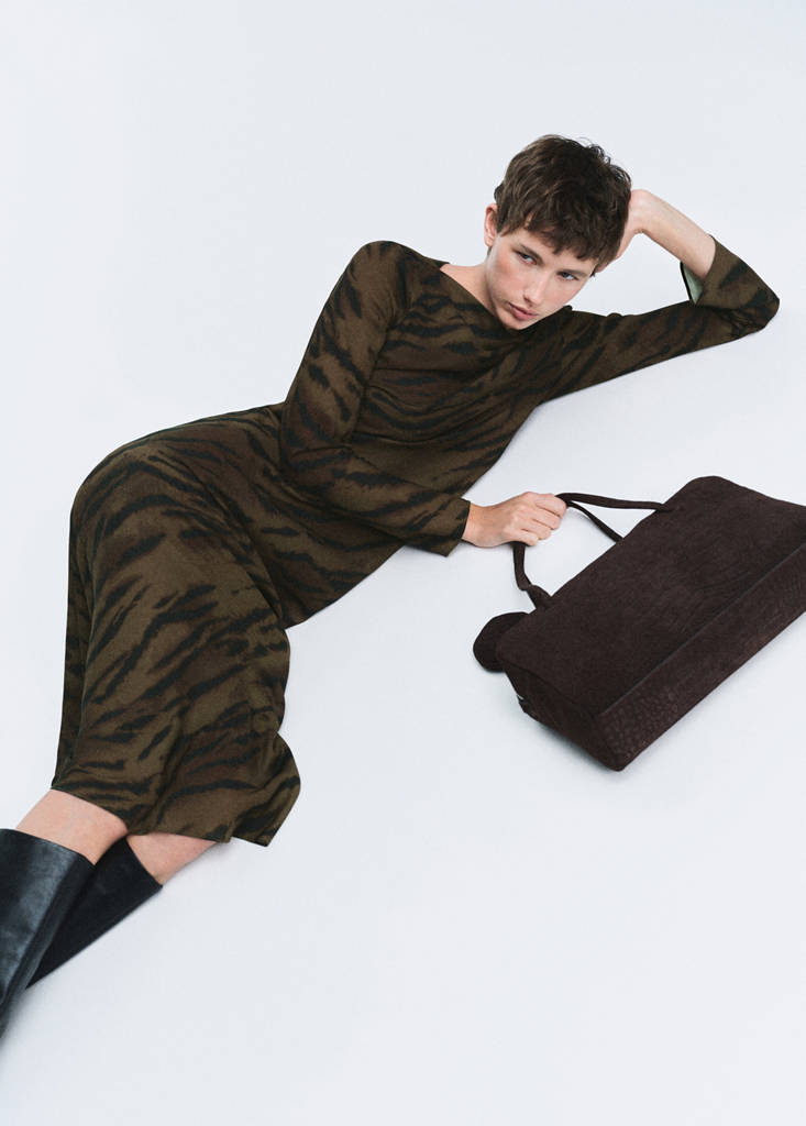 Satin animal-print dress — Brown