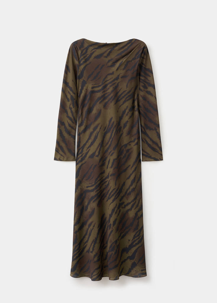 Satin animal-print dress — Brown