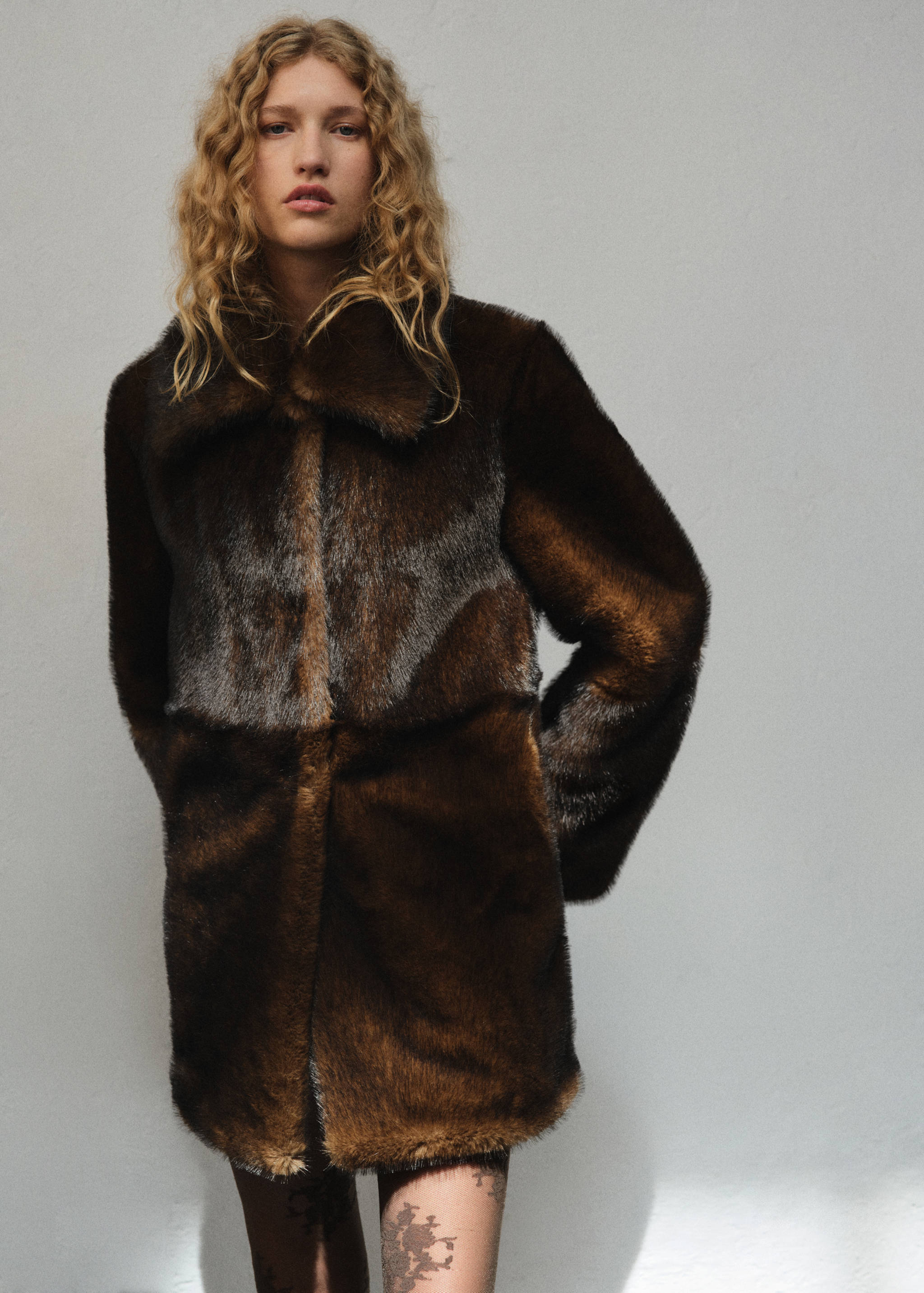 Faux-fur midi-coat - Medium plane