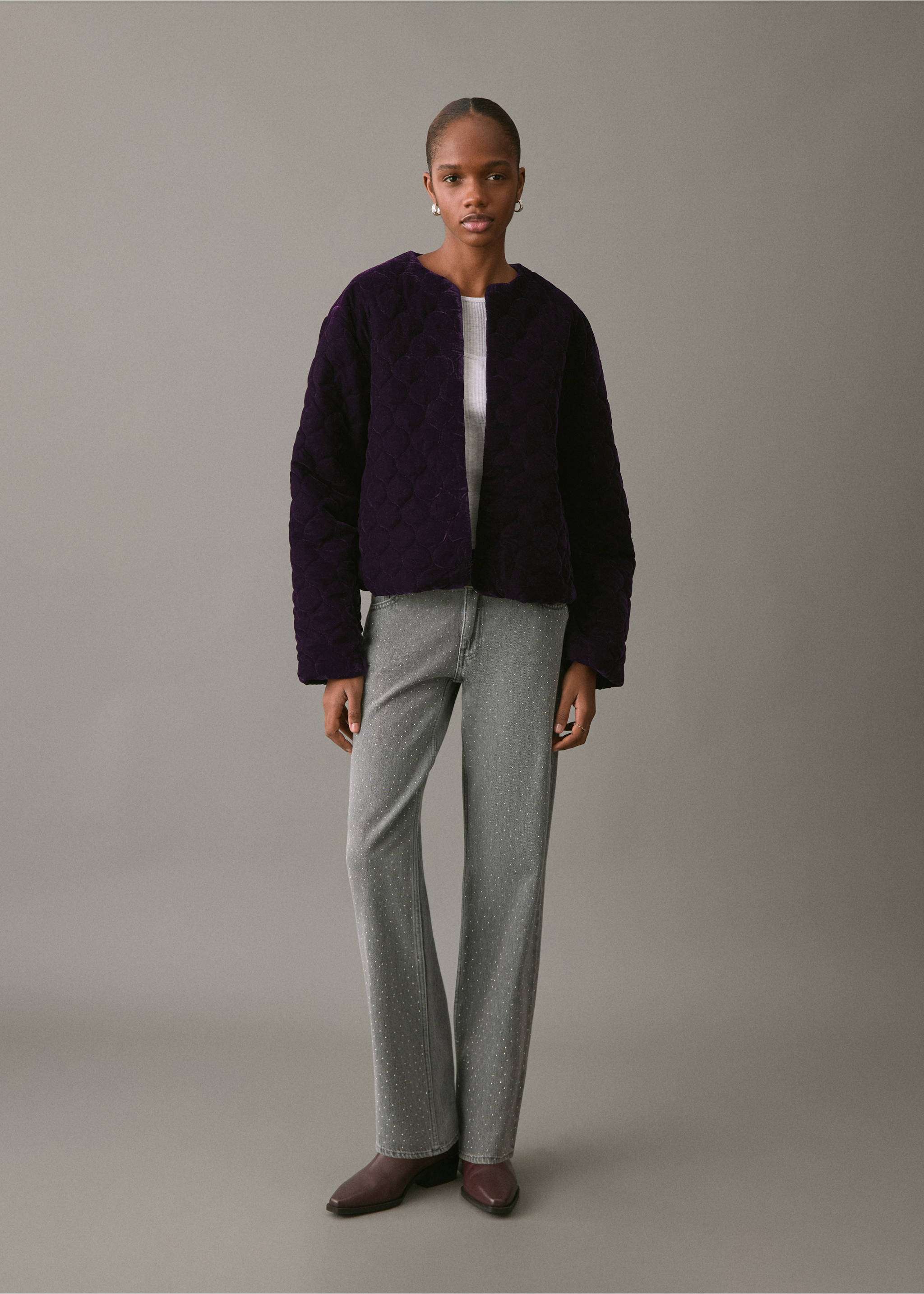 Veste en velours avec coutures - Plan général, Grenat. Ref: 17058632-00.