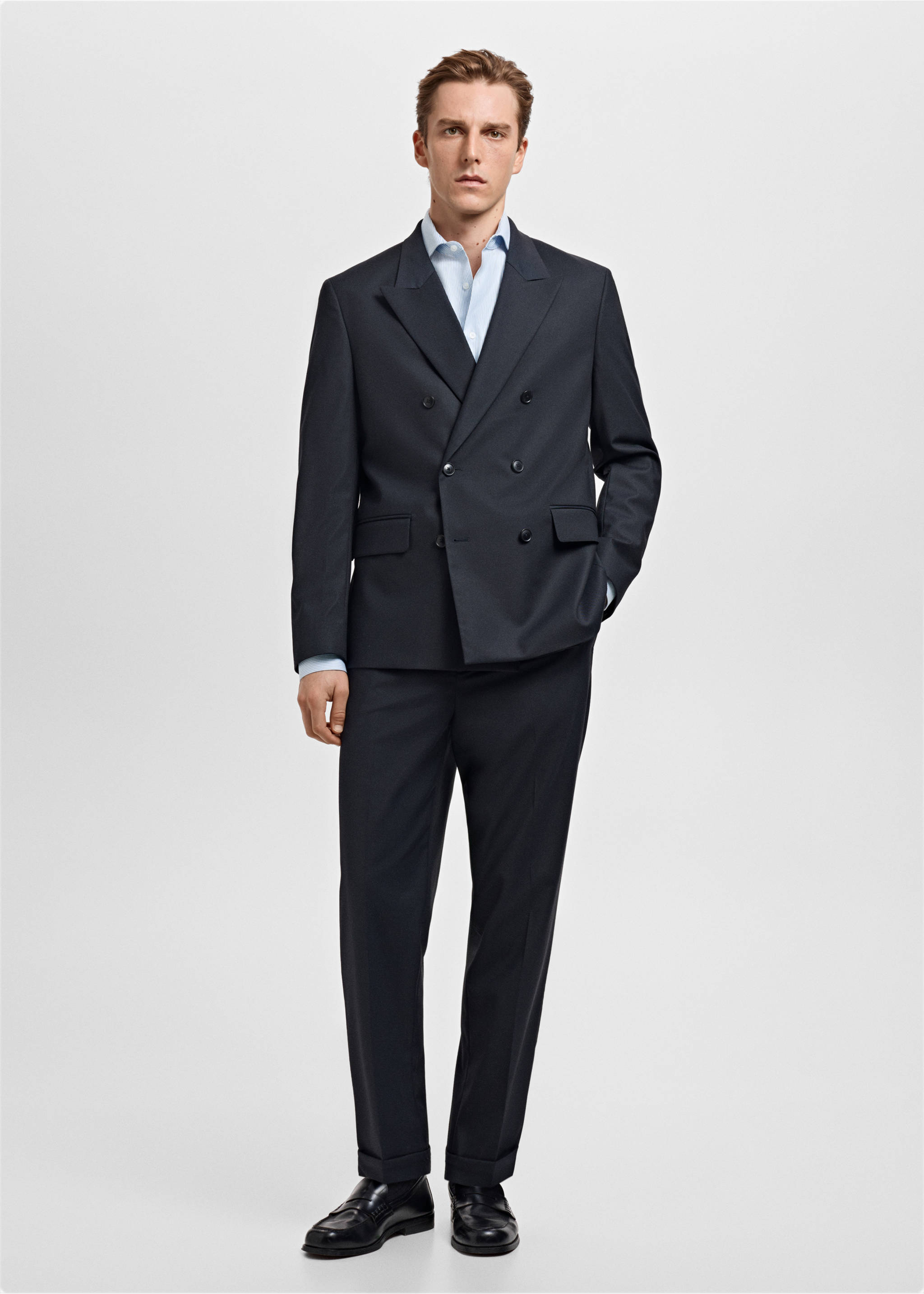 Chemise costume rayures slim-fit coton Giza - Plan général, Bleu ciel. Ref: 17058641-00.