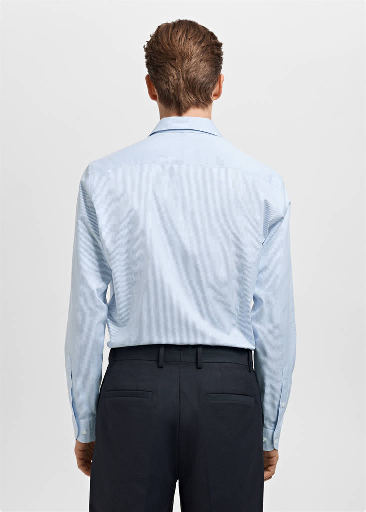 Slim-fit Giza cotton striped formal shirt — Sky Blue