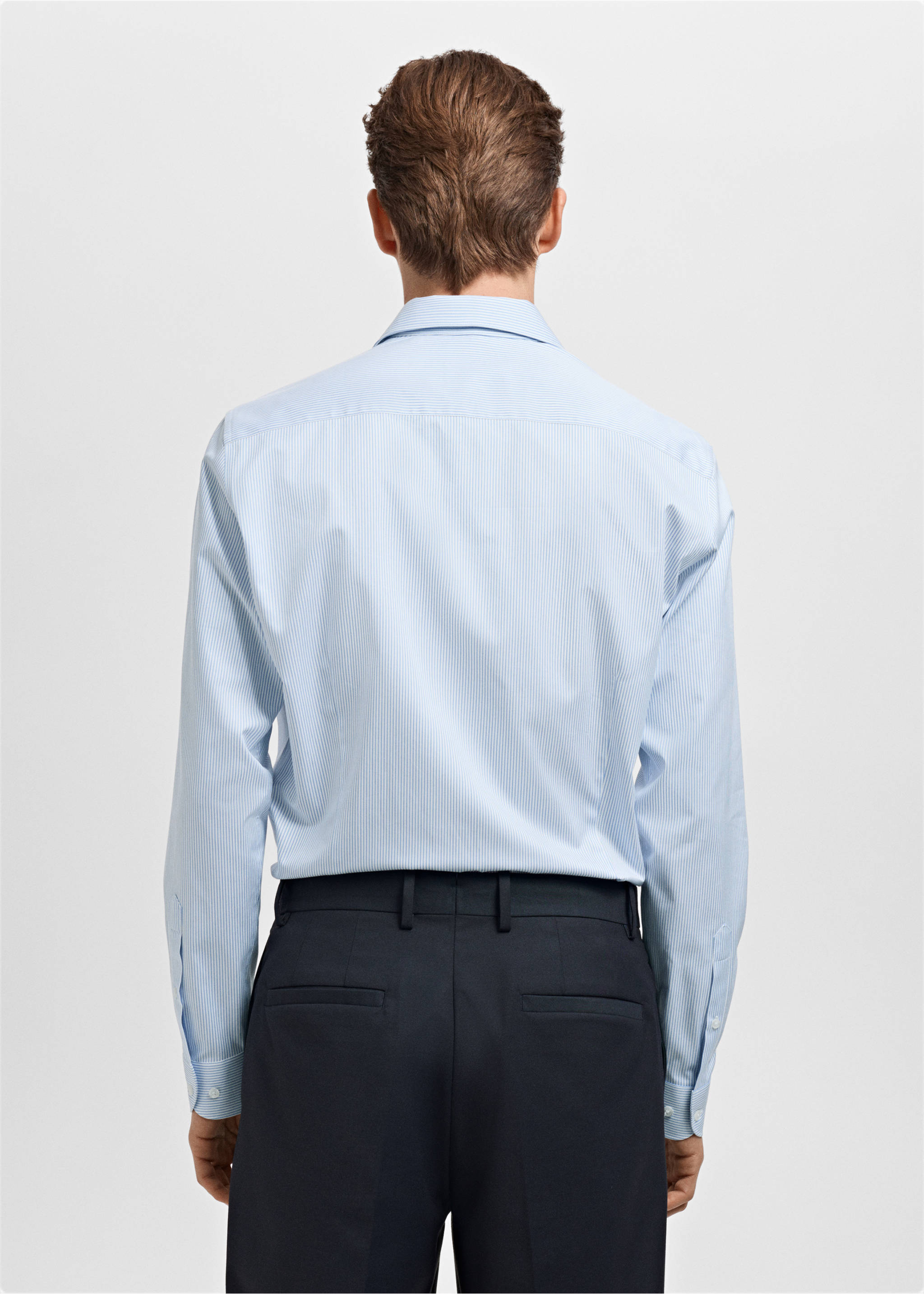 Chemise costume rayures slim-fit coton Giza - Verso de l’article, Bleu ciel. Ref: 17058641-00.
