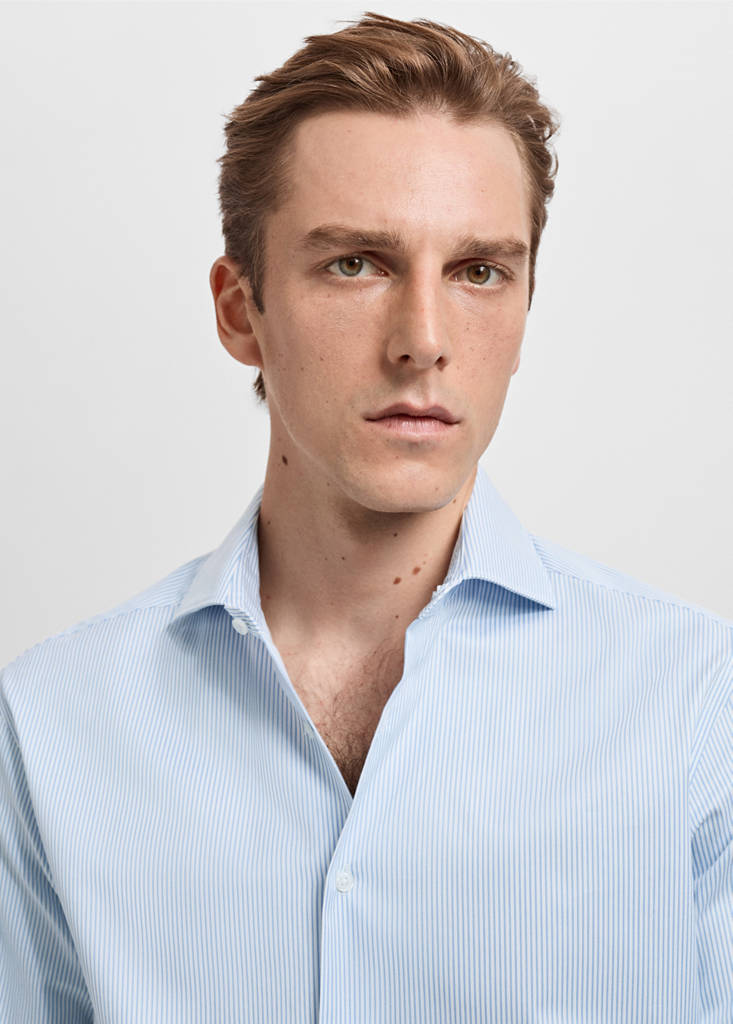 Slim-fit Giza cotton striped formal shirt — Sky Blue