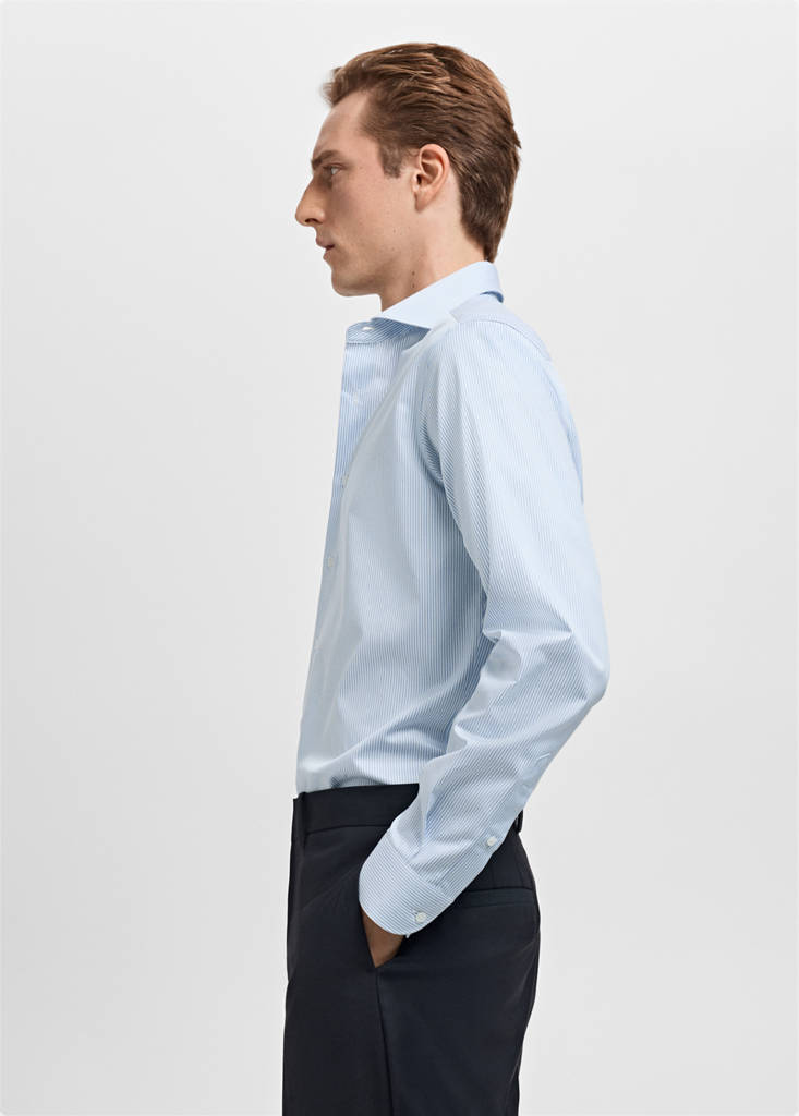 Slim-fit Giza cotton striped formal shirt — Sky Blue