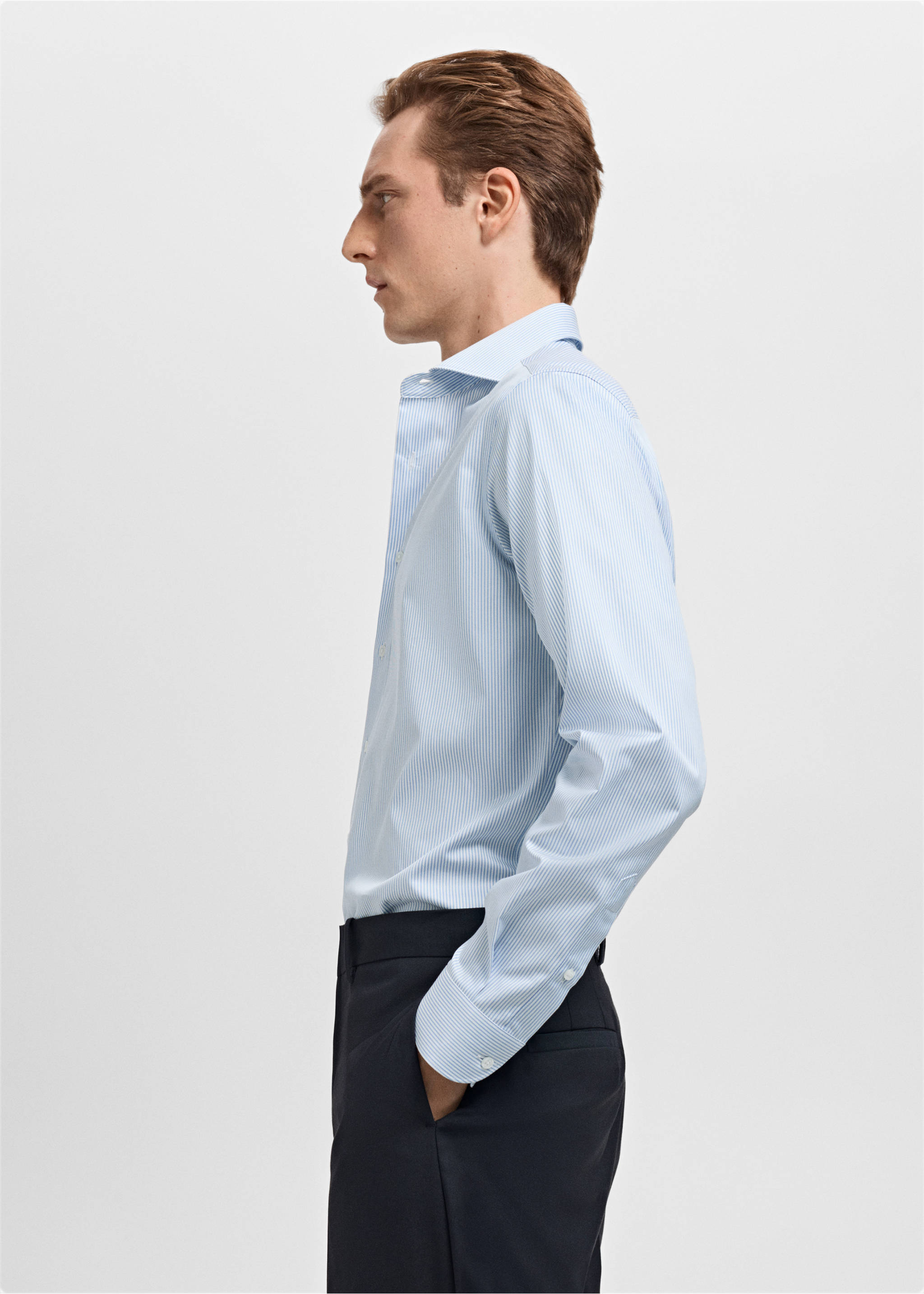 Chemise costume rayures slim-fit coton Giza - Détail de l'article 2, Bleu ciel. Ref: 17058641-00.