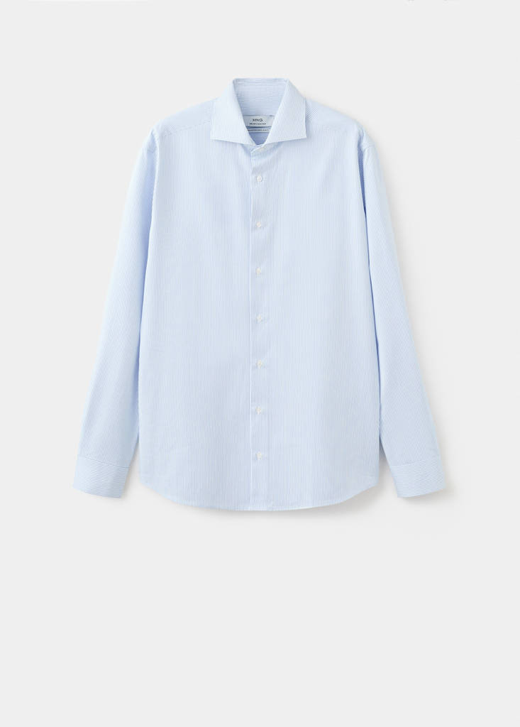 Slim-fit Giza cotton striped formal shirt — Sky Blue