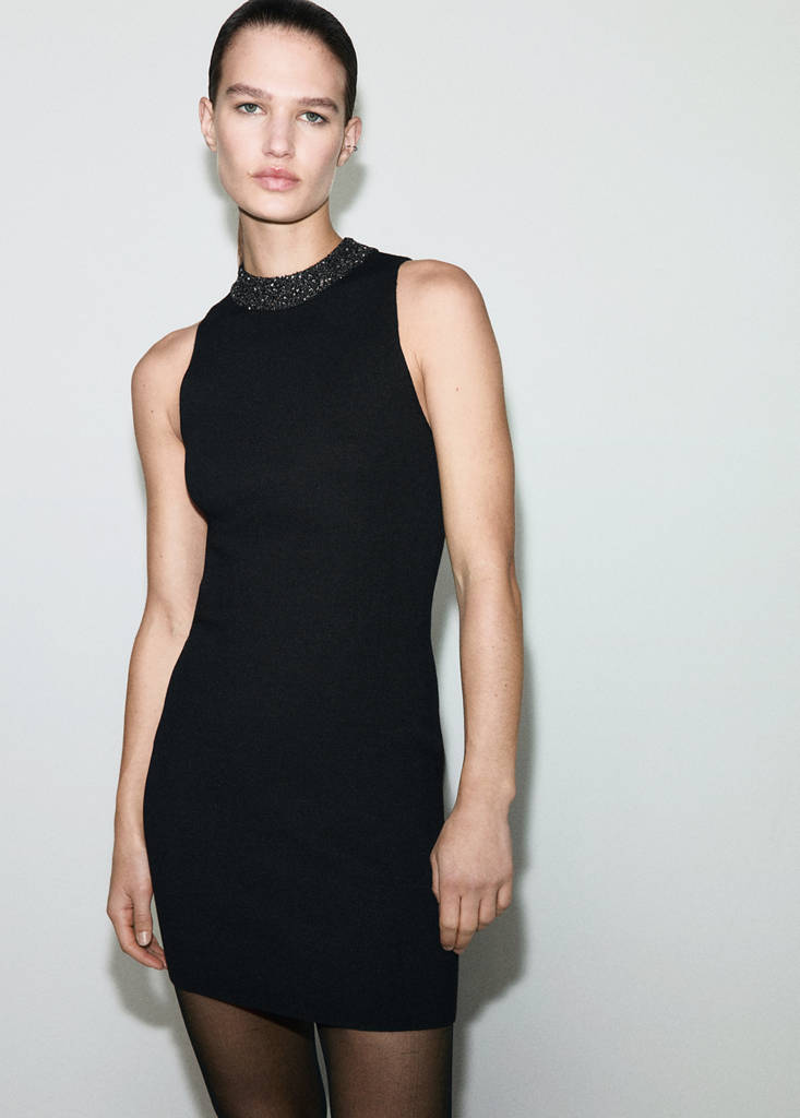 Knitted dress with sequin collar — Black