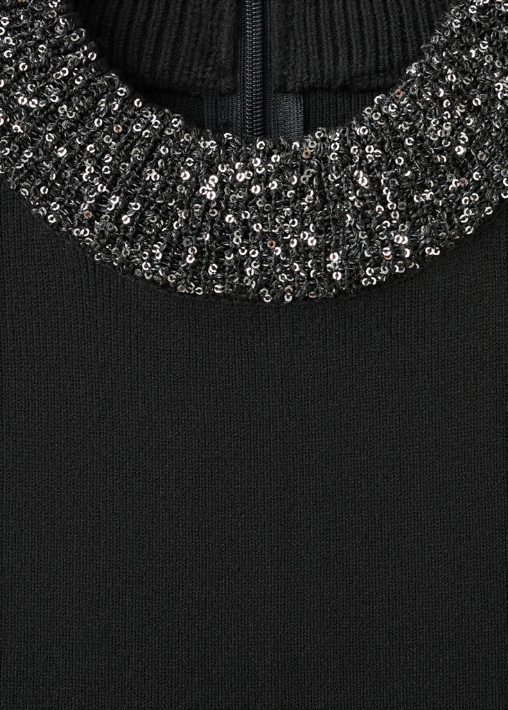 Knitted dress with sequin collar — Black