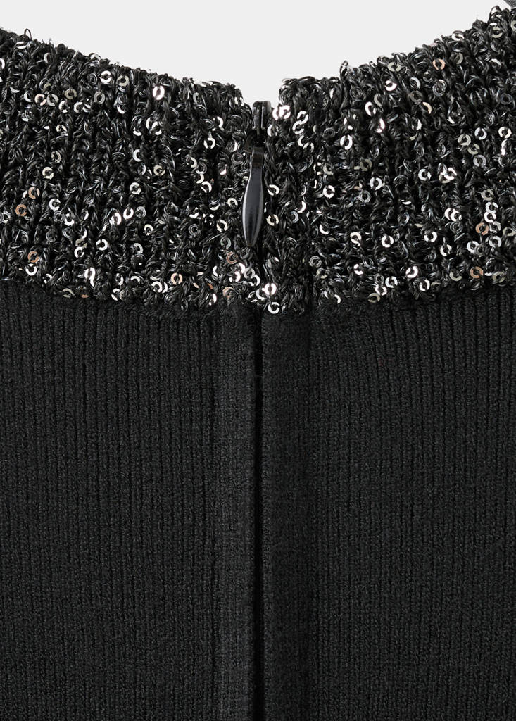 Knitted dress with sequin collar — Black