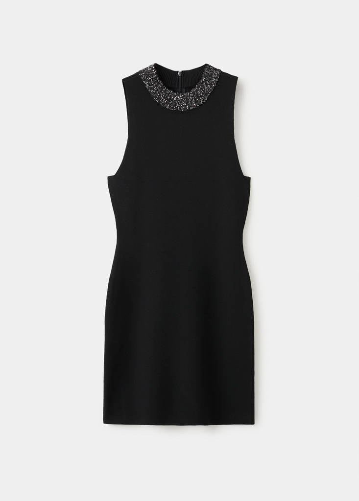 Knitted dress with sequin collar — Black