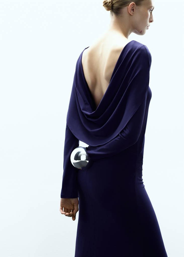 Fine-knit open-back dress — Blue