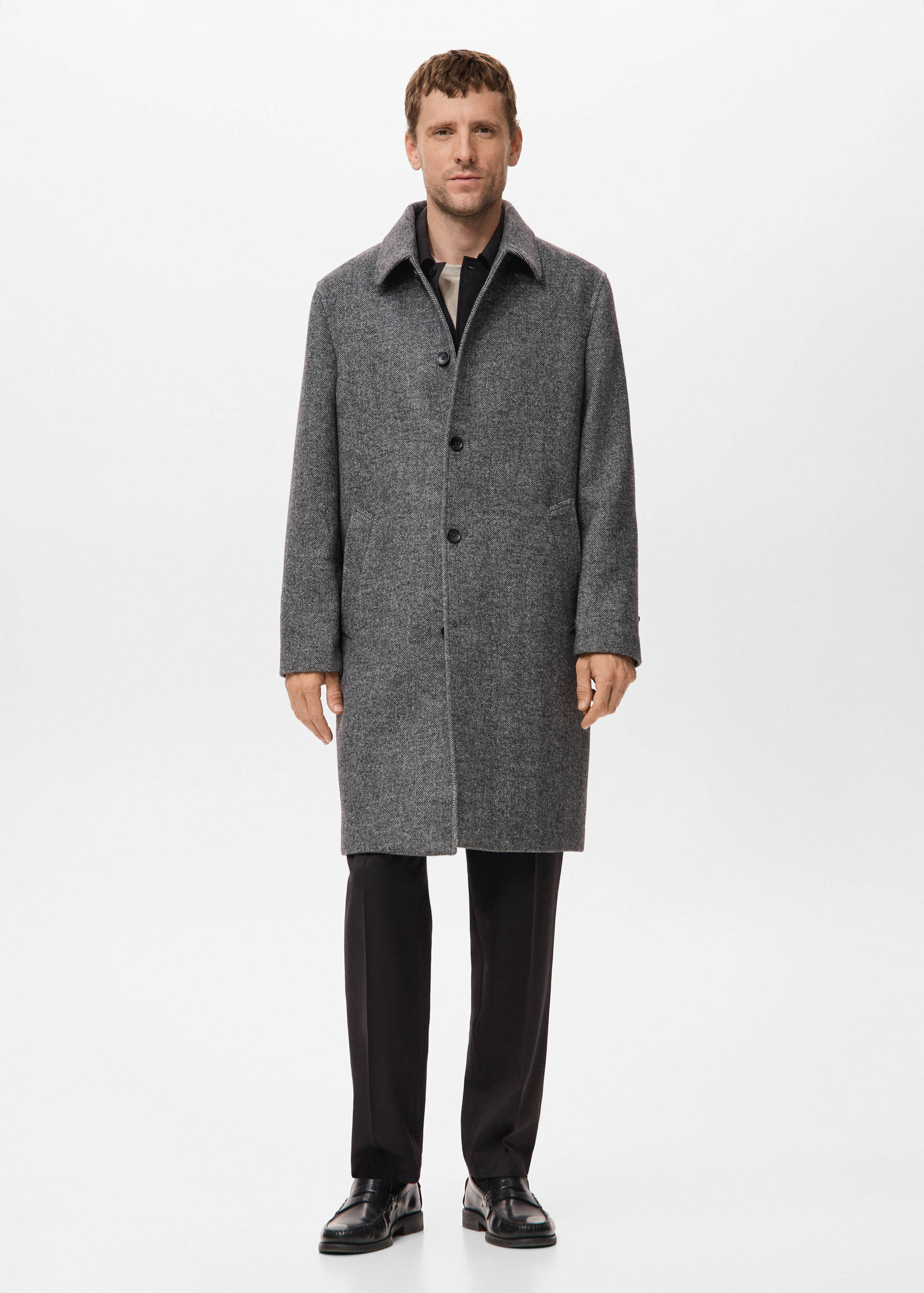 Herringbone wool-blend coat - General plane