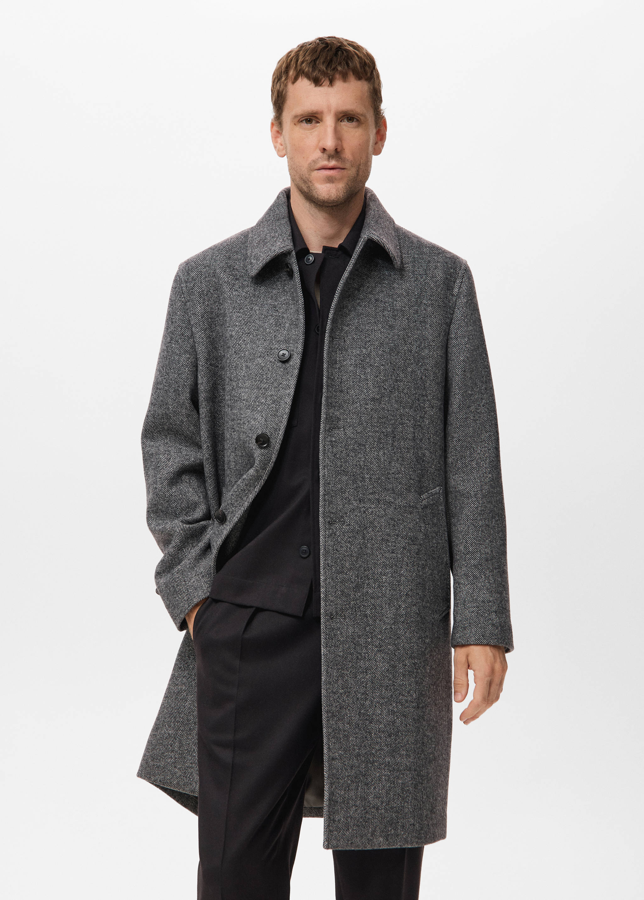 Herringbone wool-blend coat - Medium plane