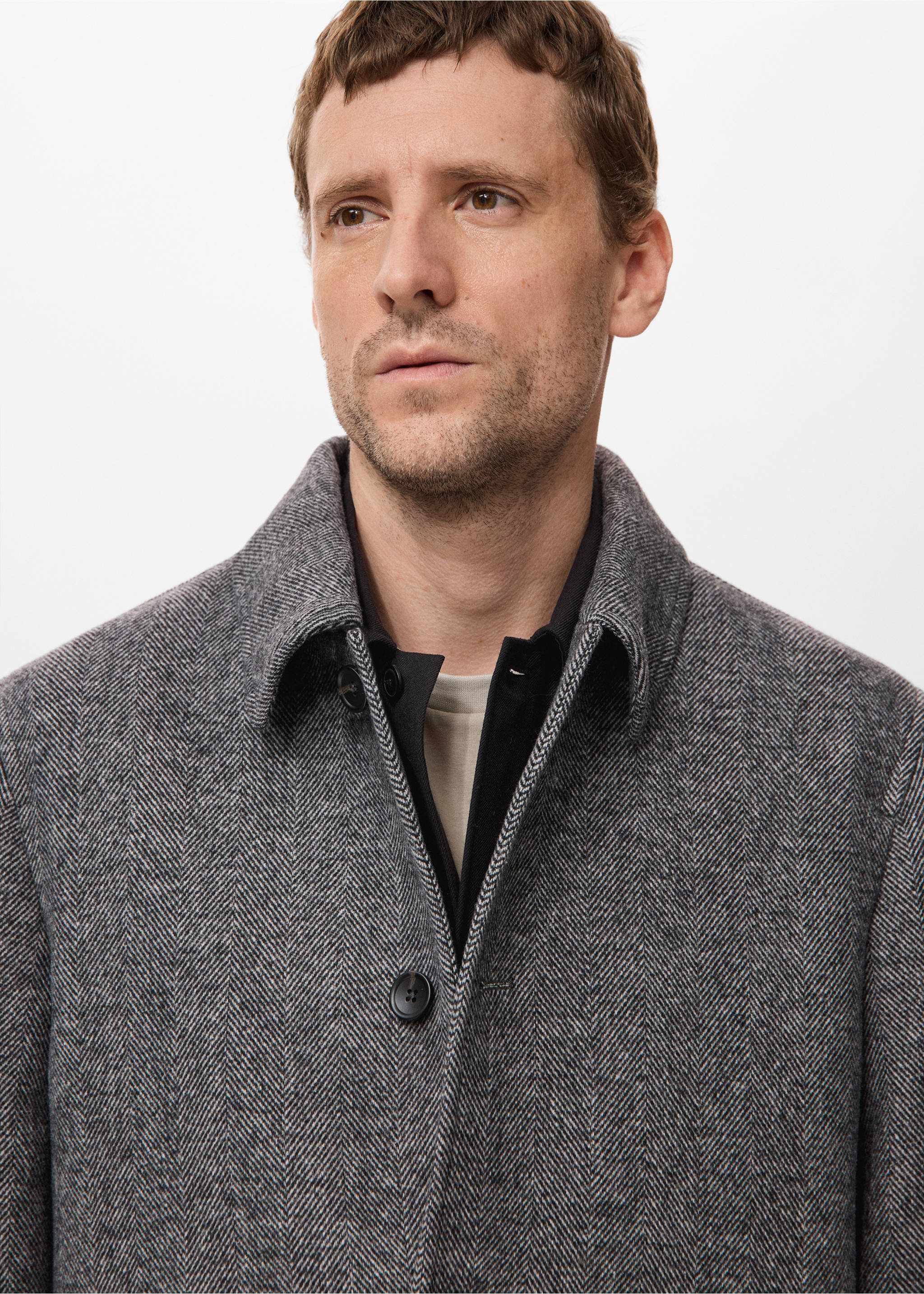 معطف مزيج الصوف بنمط الهيكل المتعرج - تفاصيل المنتج 1, رمادي. Ref: 17059205-00.