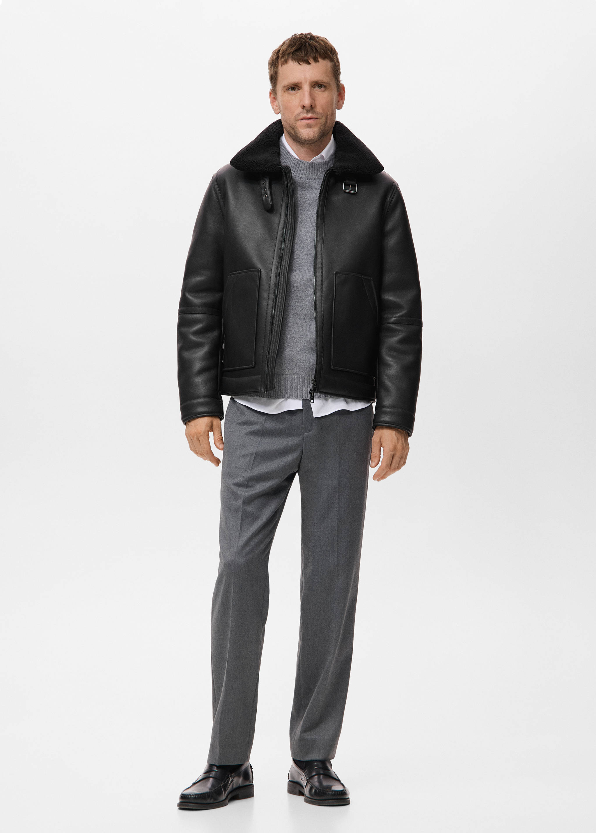 Blouson simili-cuir imitation mouton retourné - Plan général