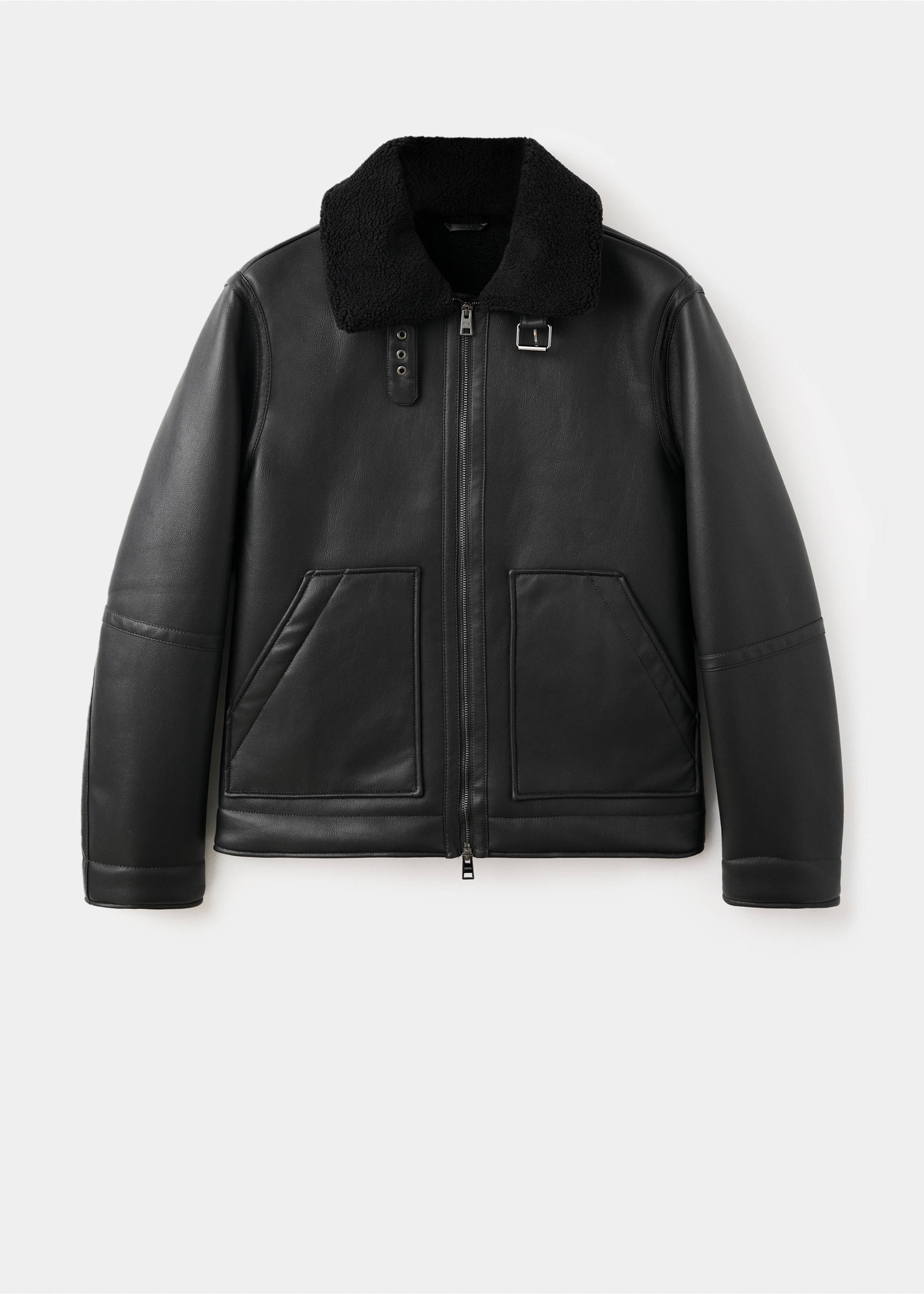 Blouson simili-cuir imitation mouton retourné - Article sans modèle, Noir. Ref: 17059206-00.