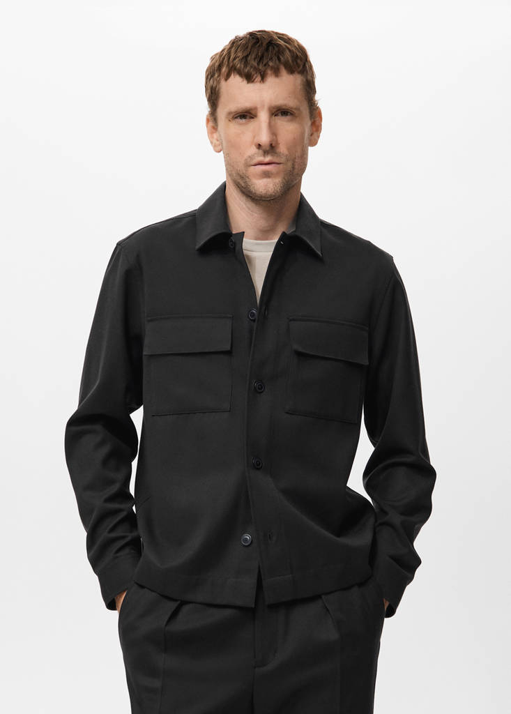 Flannel overshirt with pockets — Black