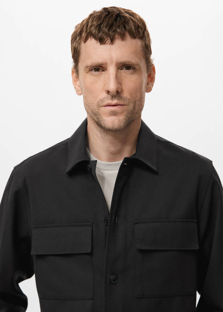 Flannel overshirt with pockets — Black