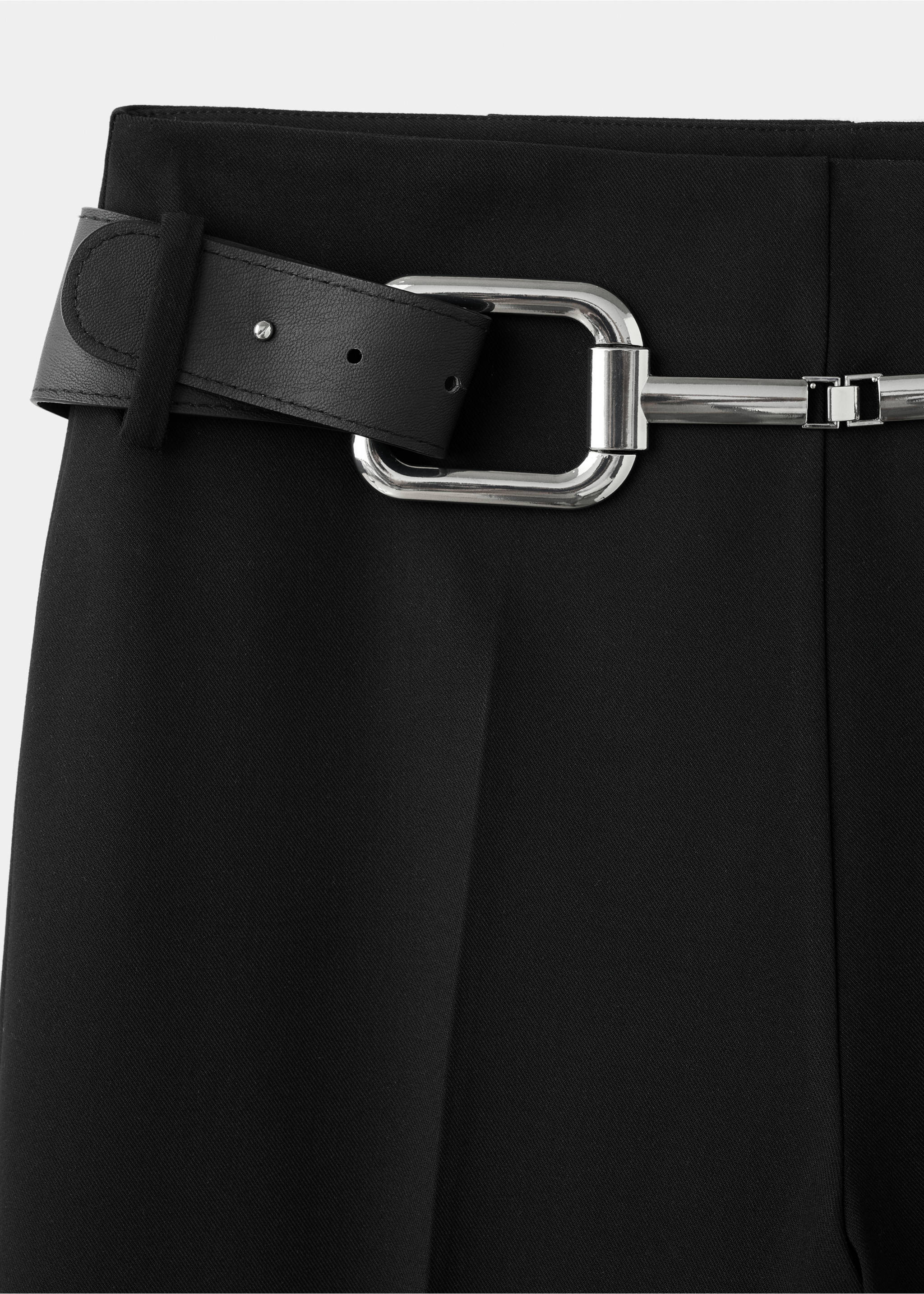 Flared pants with belt - Details of the article 8, Black. Ref: 17059605-00.