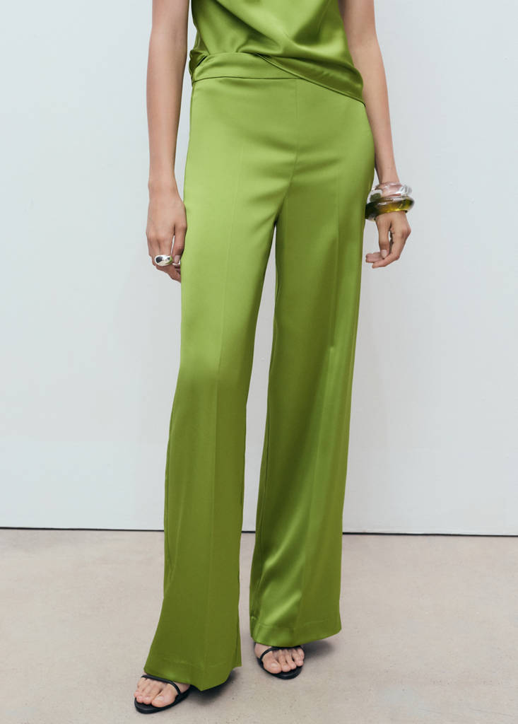 Satin straight-fit trousers — Green