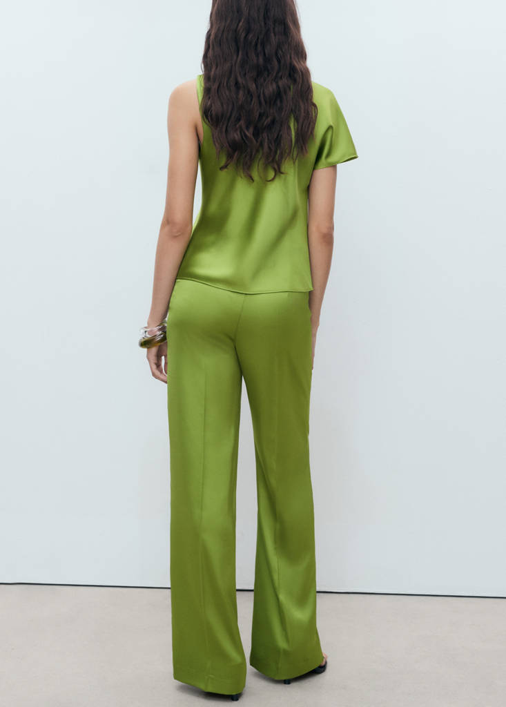 Satin straight-fit trousers — Green