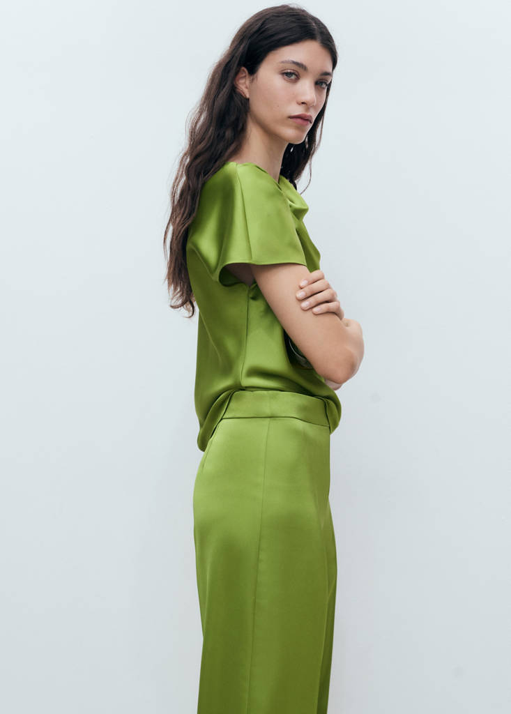 Satin straight-fit trousers — Green