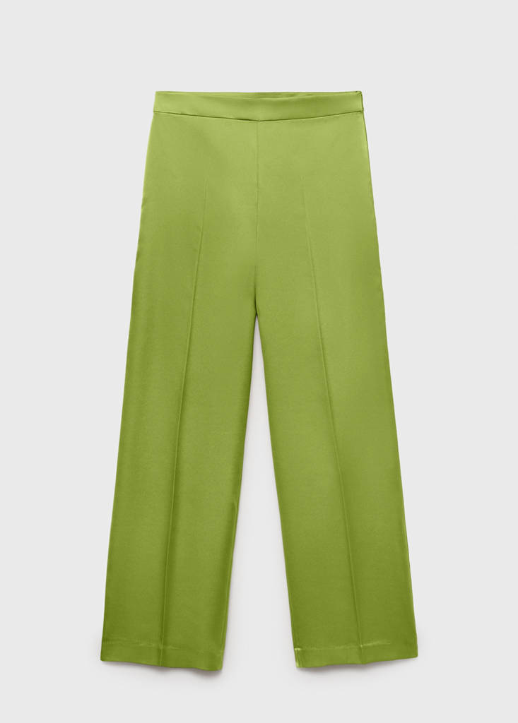 Satin straight-fit trousers — Green