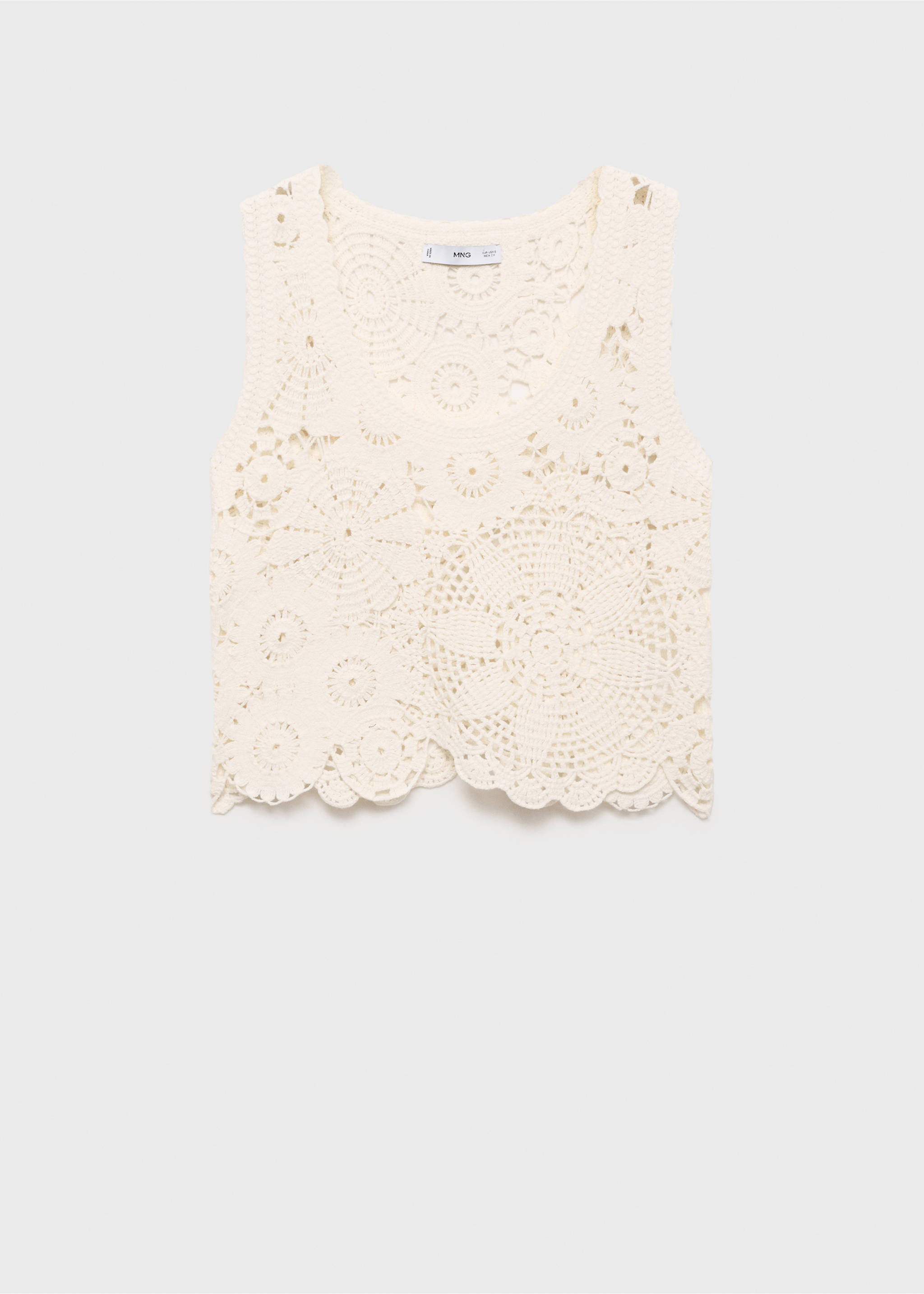 Crochet top with flowers - Article without model, Ecru. Ref: 17061135-00.