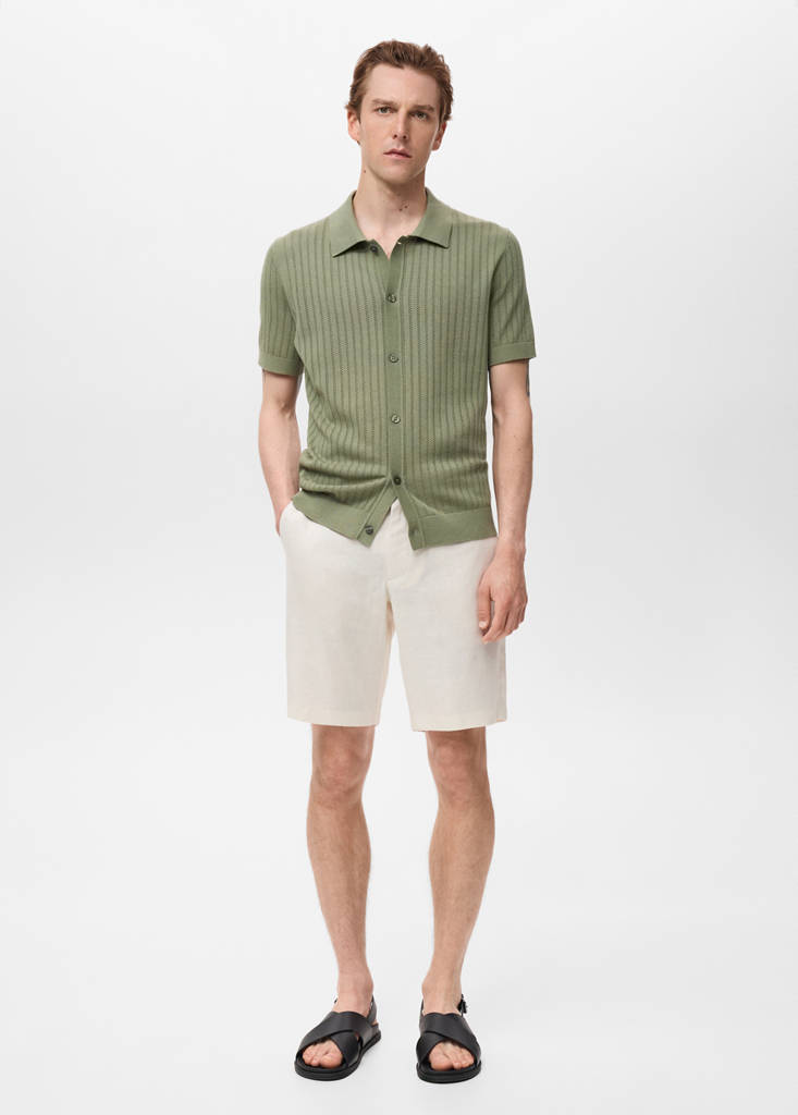 Slim-fit 100% linen bermuda shorts — Off White