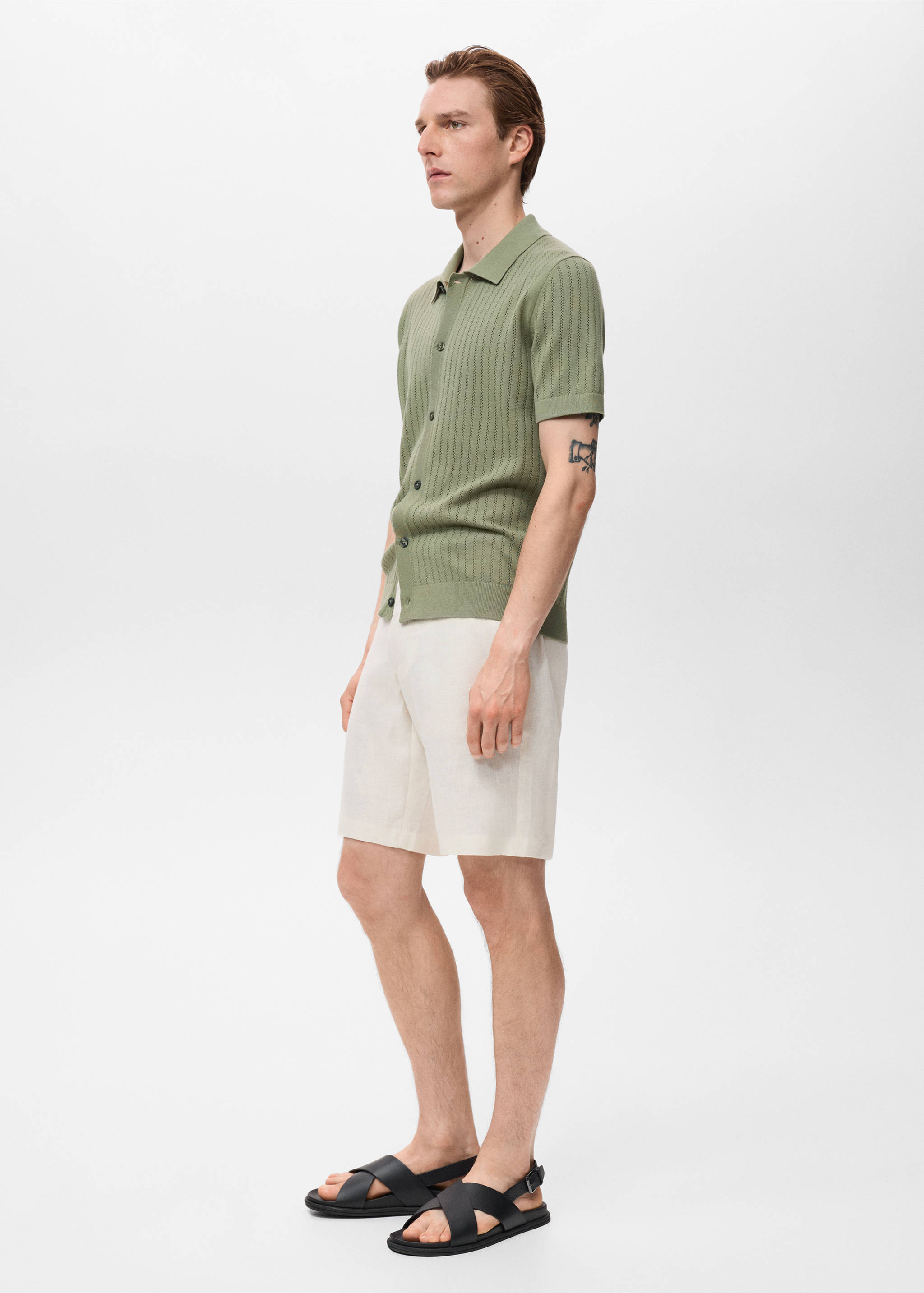 Bermudas slim fit 100% lino - Detalle del artículo 2, Blanco roto. Ref: 17061142-00.