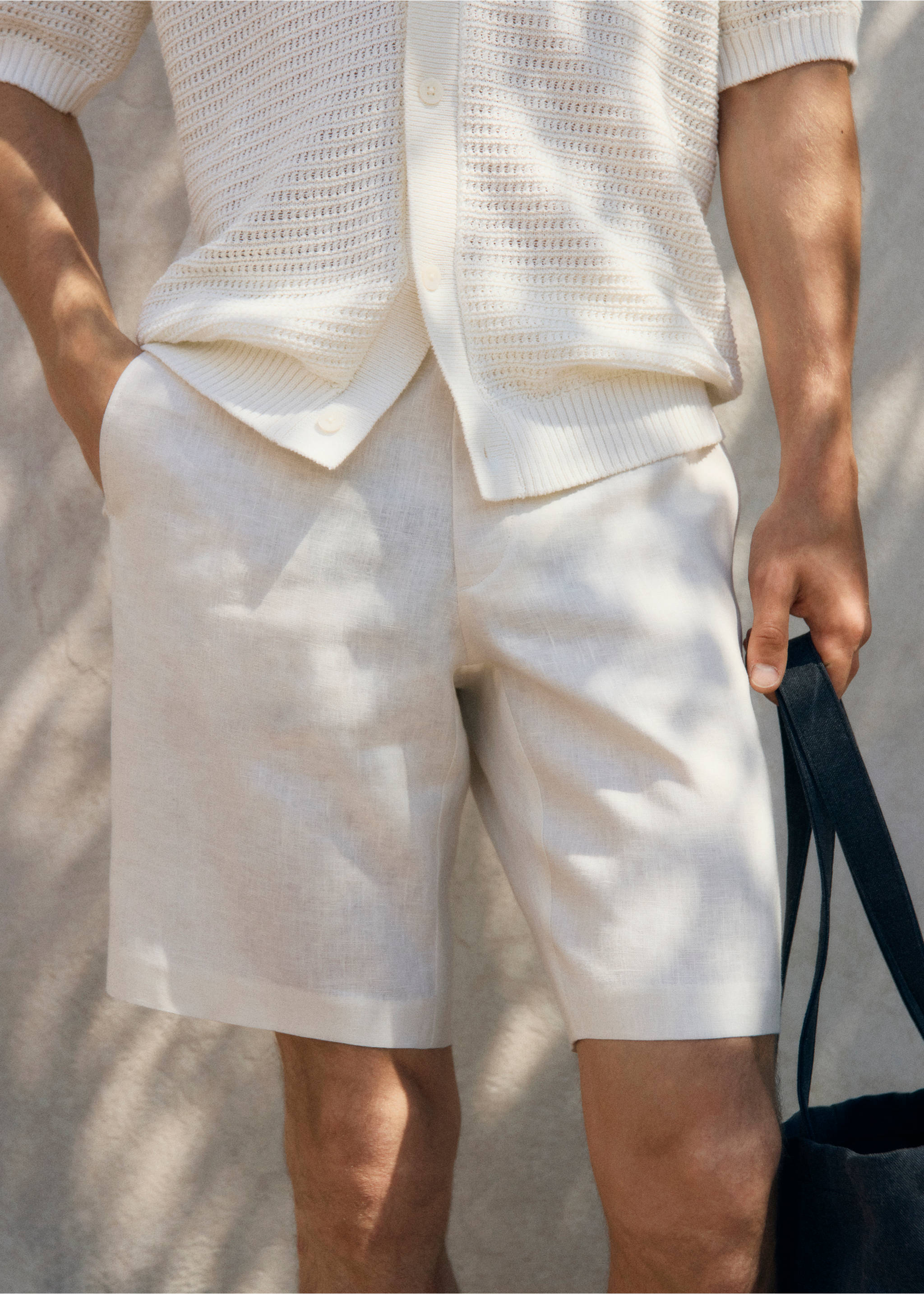 Bermudas slim fit 100% lino - Detalle del artículo 3, Blanco roto. Ref: 17061142-00.