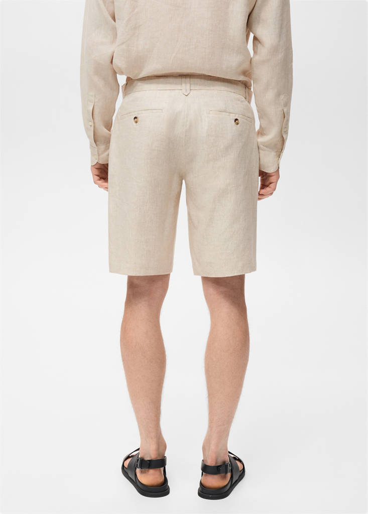 Slim-fit 100% linen bermuda shorts — Ecru