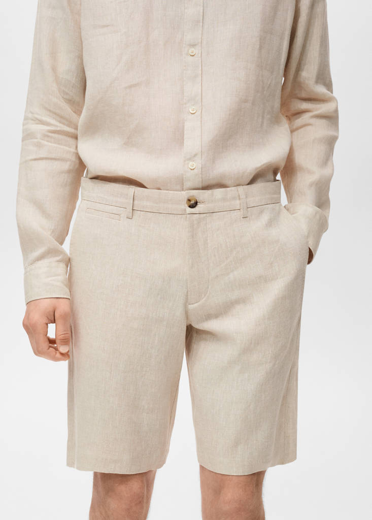 Slim-fit 100% linen bermuda shorts — Ecru
