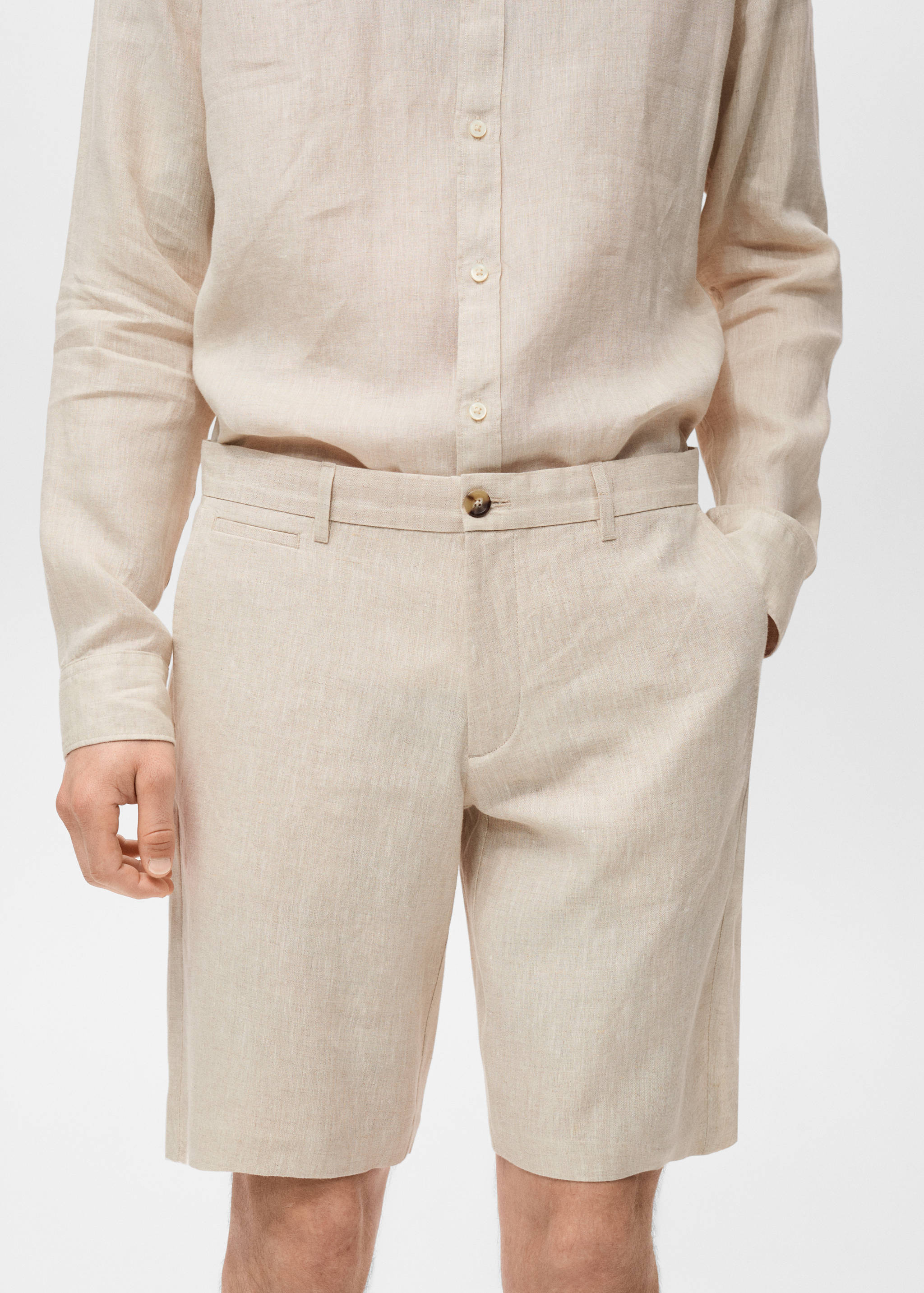 Slim-fit 100% linen bermuda shorts - Details of the article 1