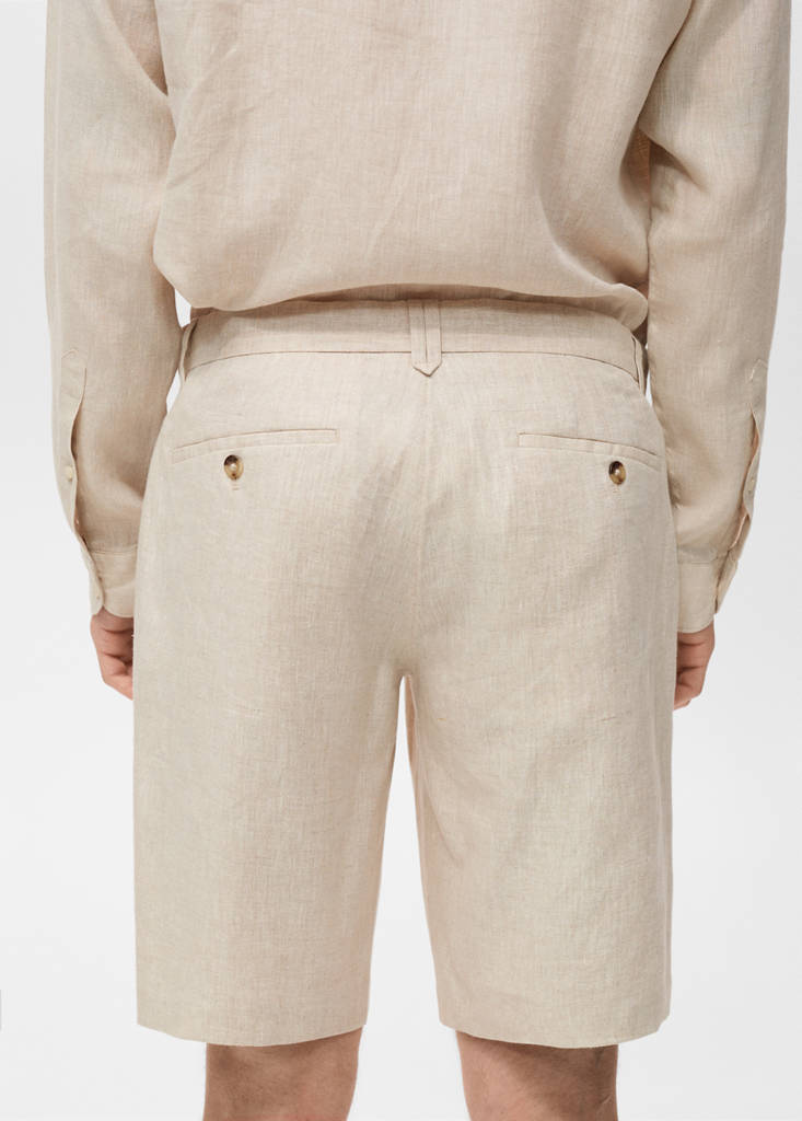 Slim-fit 100% linen bermuda shorts — Ecru