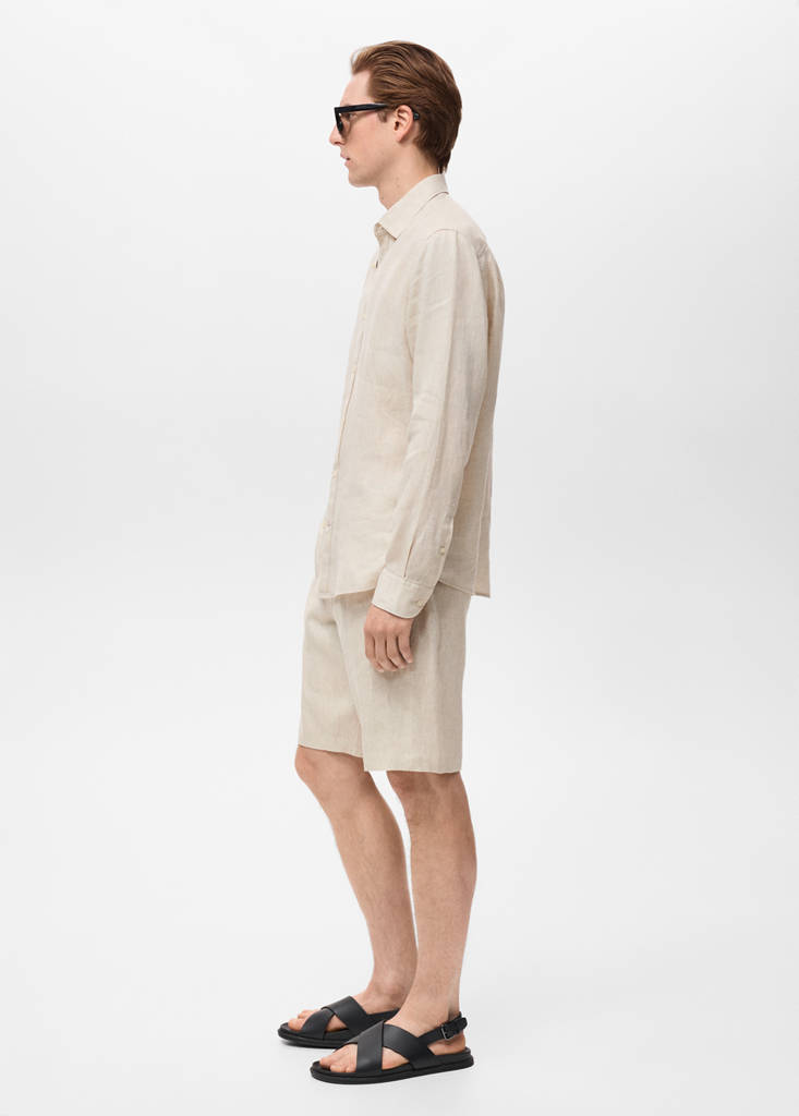 Slim-fit 100% linen bermuda shorts — Ecru