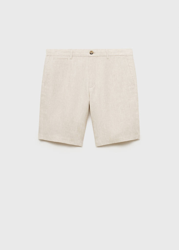 Slim-fit 100% linen bermuda shorts — Ecru