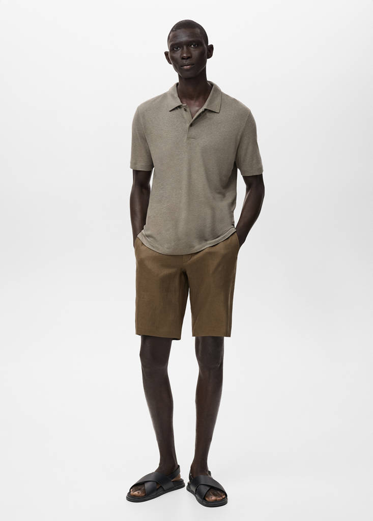 Slim-fit 100% linen bermuda shorts — Medium Green
