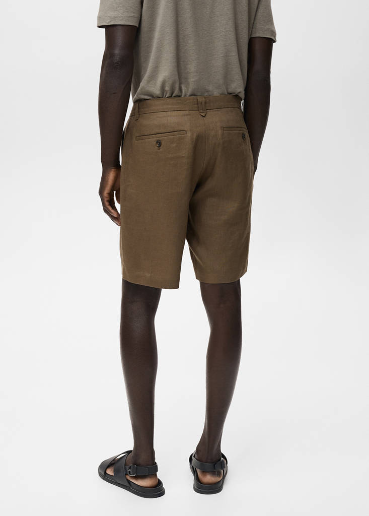 Slim-fit 100% linen bermuda shorts — Medium Green