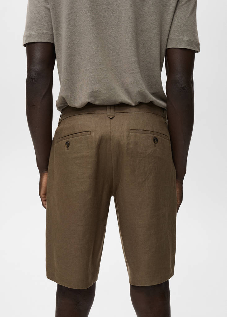 Slim-fit 100% linen bermuda shorts — Medium Green